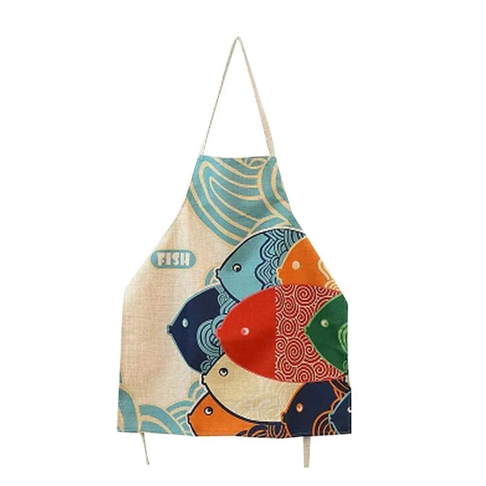 

Cute Cartoon Apron Japanese Style Lovely Fish Pattern Kitchen Cooking Apron for Women Men Unisex Cute Animal Print Home Utility