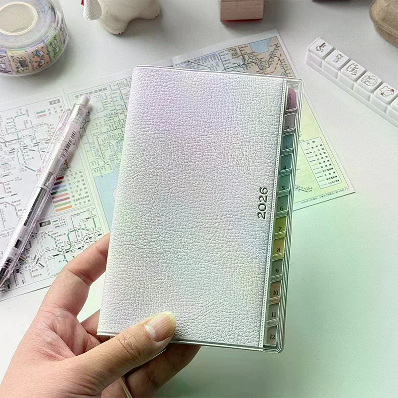 دفتر تقويم مذكرات 2026 مخطط مع كتيب جدول قشرية قوس قزح عالي القيمة ملاحظات عمل الخطة الأسبوعية الشهرية