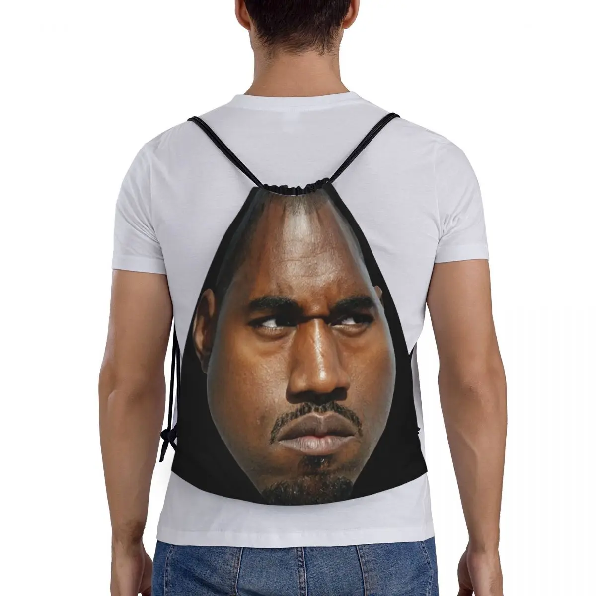 Mochila personalizada divertida Kanye West Meme con cordón para hombre y mujer, saco de entrenamiento deportivo para gimnasio, Rapper portátil,