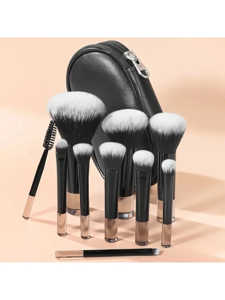 10 pièces ensembles de pinceaux de maquillage, mini en plastique avec sac pinceau de maquillage multifonctionnel à la maison ou pinceau en déplacement outil de maquillage professionnel