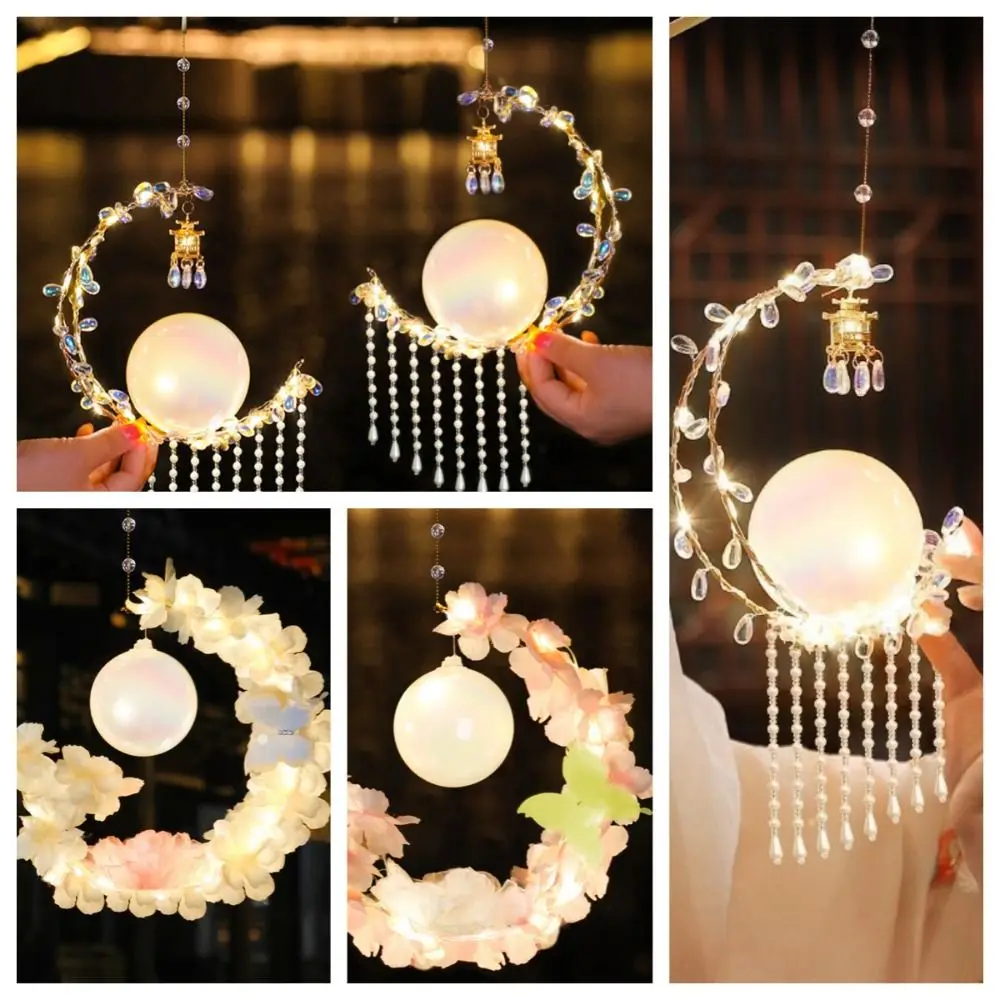 Retro Chinese Style Mid-Autumn Festival Lantern Handmade Glowing Luminous Flowers Lanterns Blessings DIY Material Bag Kids Gift