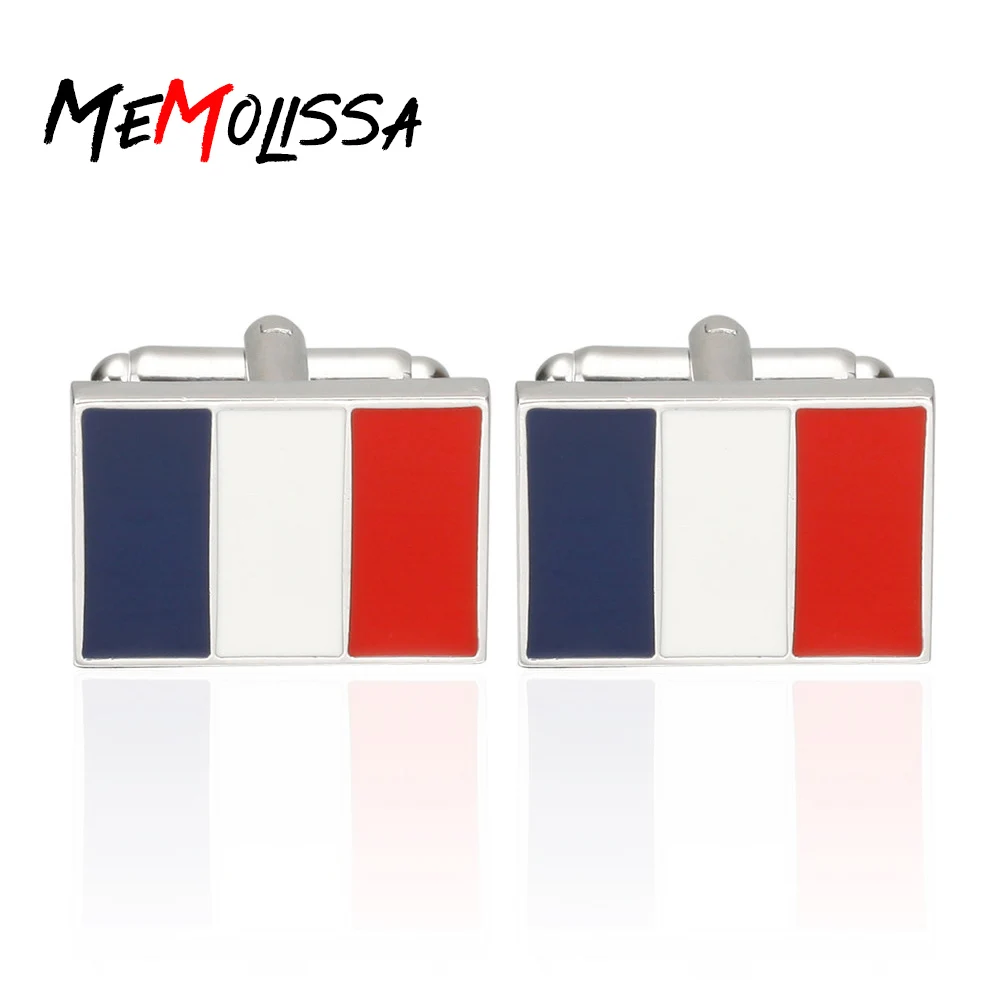 MeMolissa Display Box Ethnic Mens Cufflinks French Flag Design Cufflinks Red & White & Blue Stripes Design Free Tag & Wipe Cloth