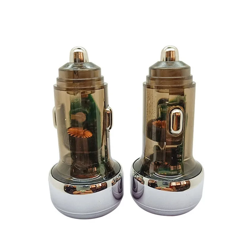 38W Dual‑Port Fast Car Charger, Type‑C Transparent Shell Vehicle Phone Charger with LED Digital Voltage Display