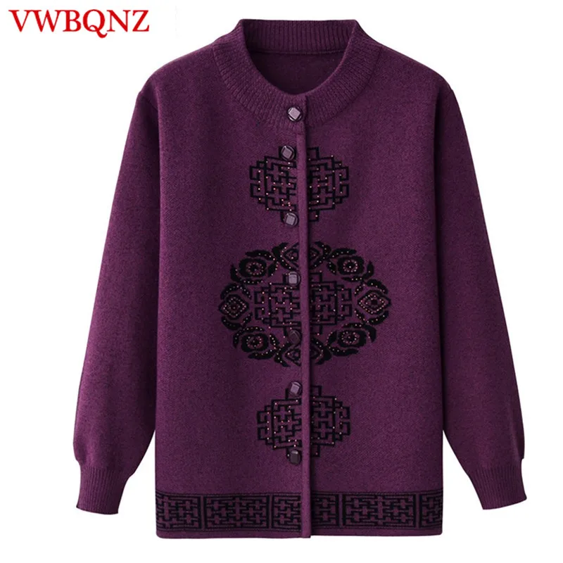 Middle old aged Knitted sweaters Coats Women\'s clothing Single-breasted Loose Large size Ladies Sweater Cardigan Casual Tops 5XL