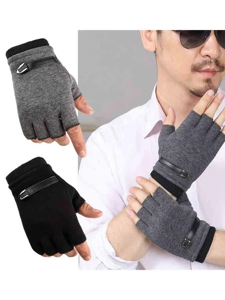 AliExpress Fingerless Men Gloves Driving Suede Leather Black Grey Half Finger Men Elastic Gloves Outdoor Bike