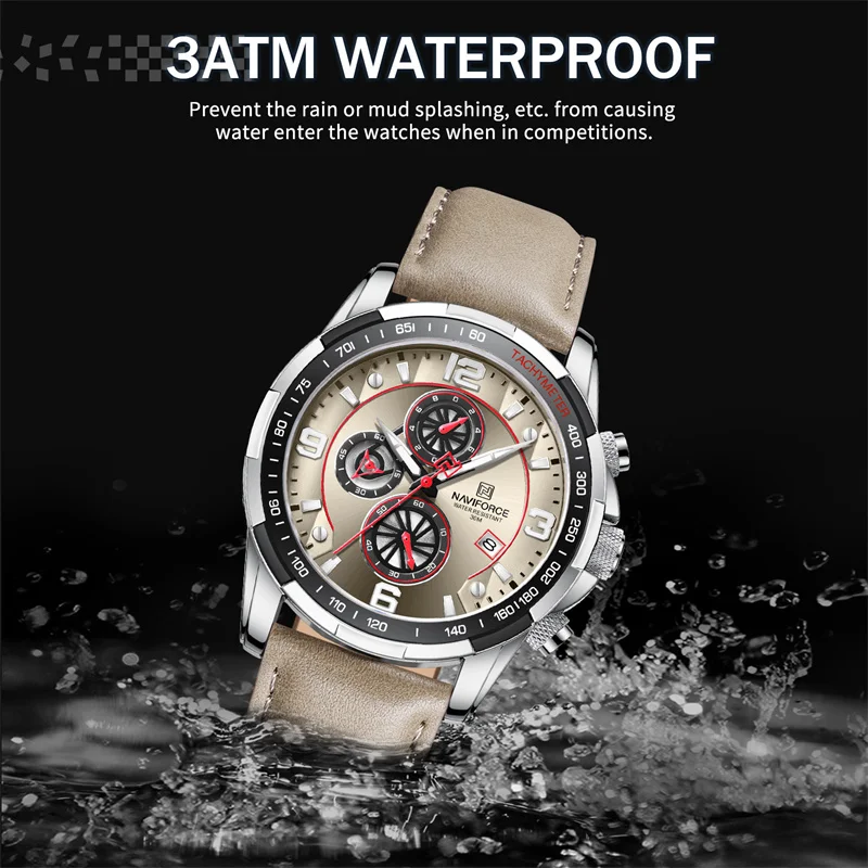 NAVIFORCE 8020 Brand New Men\'s Quartz Wristwatches Leather Strap Waterproof Sports Date Quartz Watch for Men