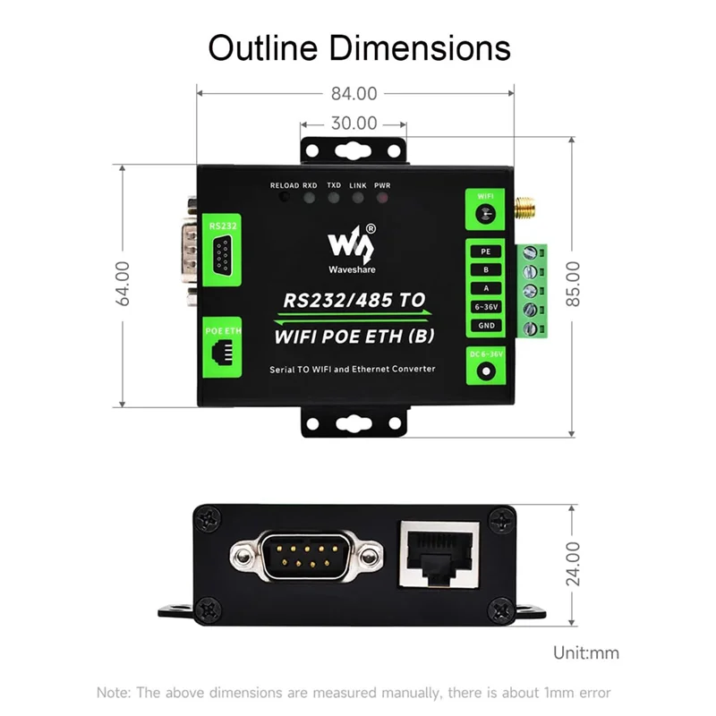 AK51-Waveshare Convertitore server seriale di livello industriale da RS232/485 a Wifi e Ethernet, da Ethernet a Wifi, gateway MQTT, seriale P