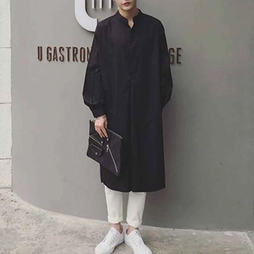 XS-5XL Mens Spring Shirt Mid Length Plain Shirt Fashion Commute Casual Versatile Youth Long Sleeve Top Men'S Clothing 2025 New