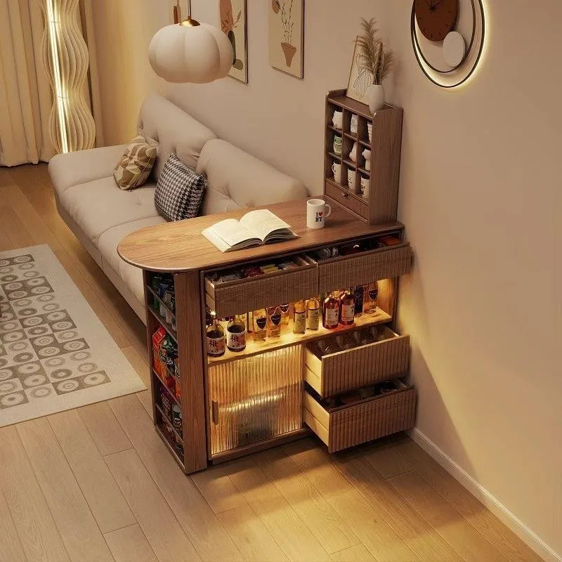 American retro home living room small bar cabinet dining table integrated bar counter telescopic bar table