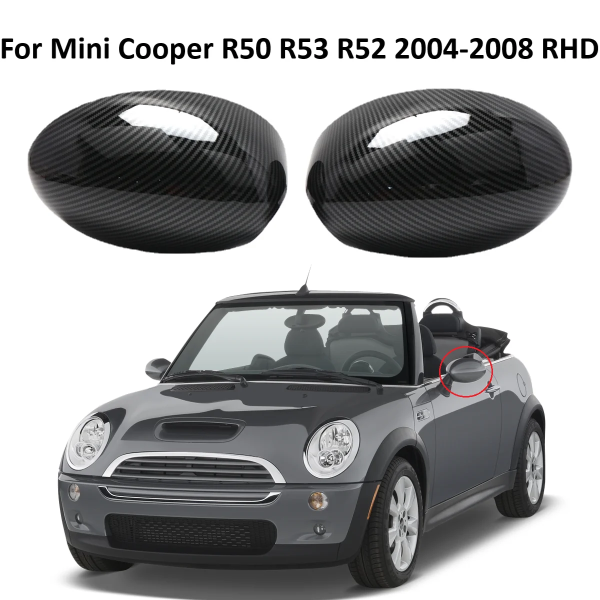 2PCS Carbon Fibre Car Side Rear View Mirror Cover Caps Shello For Mini Cooper R50 R53 R52 2004 2005 2006 2007 2008 RHD Drive