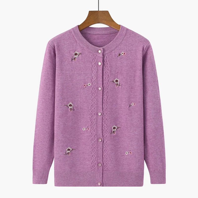 Cardigan tricoté à manches longues pour femme, vêtement imprimé, brodé, avec boutons, pour mère d\'âge moyen, collection automne et hiver