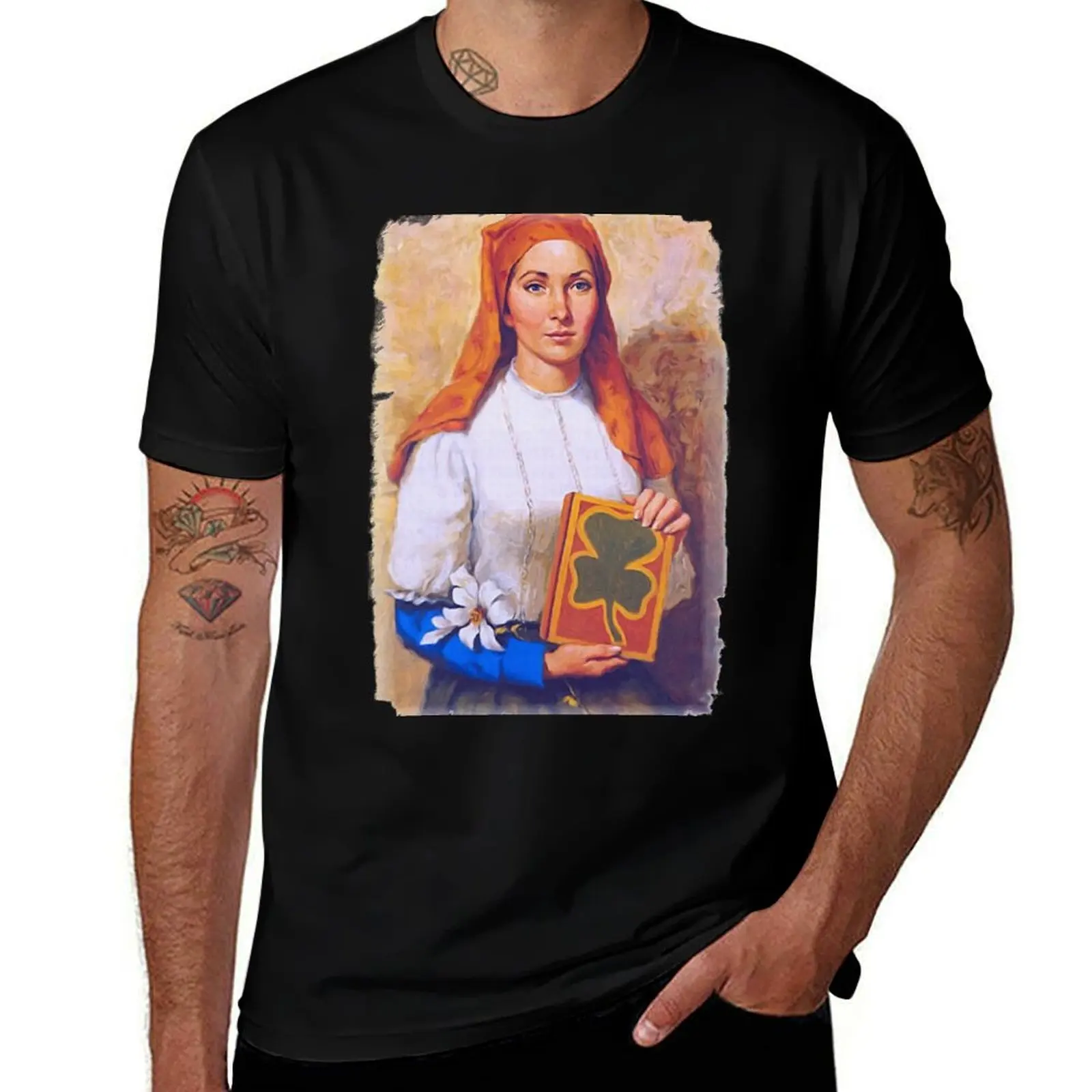 

Saint Dymphna Painting T-Shirt men t shirt cotton 100% t shirt man plain mens graphic t shirts T-shirt