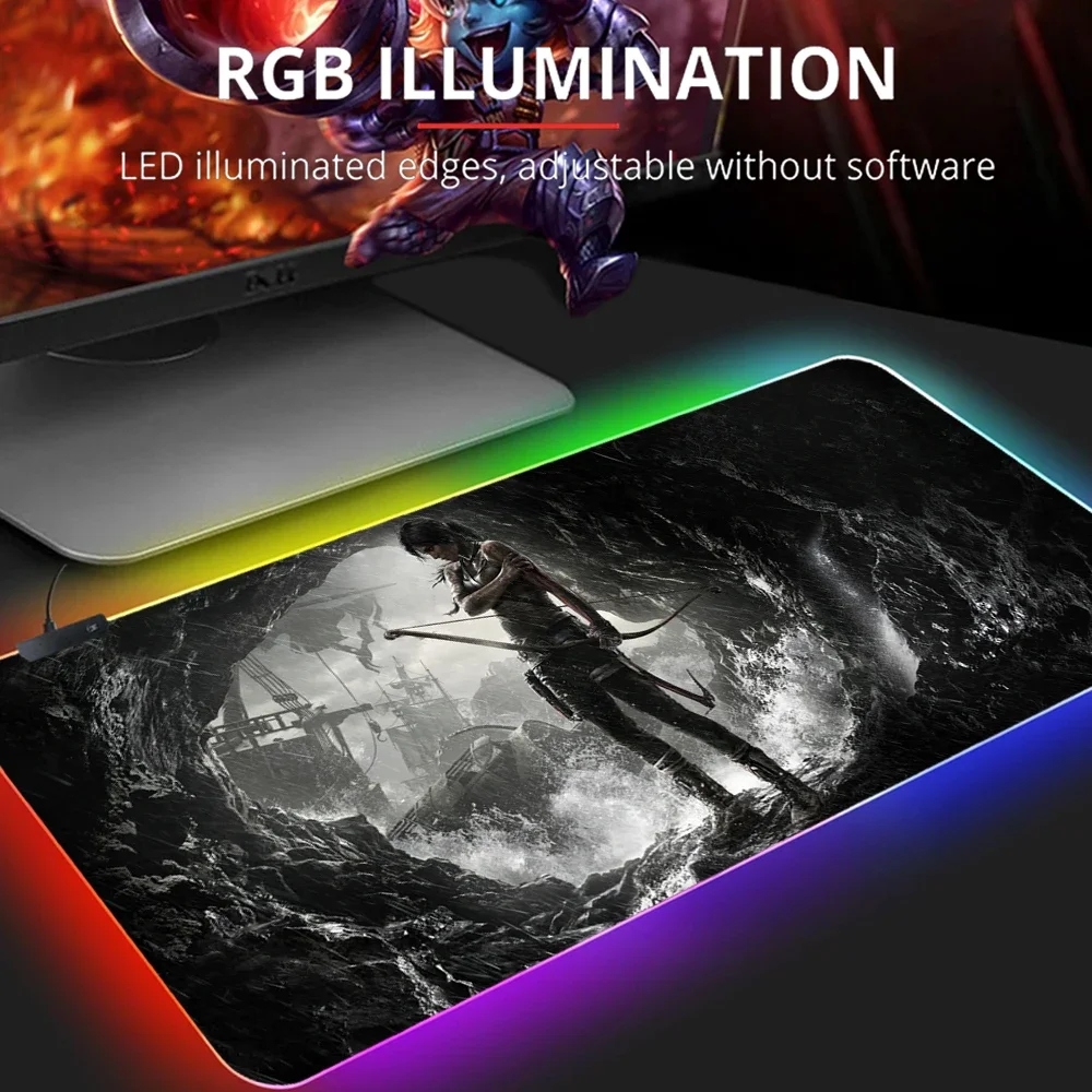 

Tomb Raider Lara Croft Adventer Game Creative RGB Mouse Pad with Locking Edge Mouse Mat Natural Rubber Gamer Computer Laptop Pad