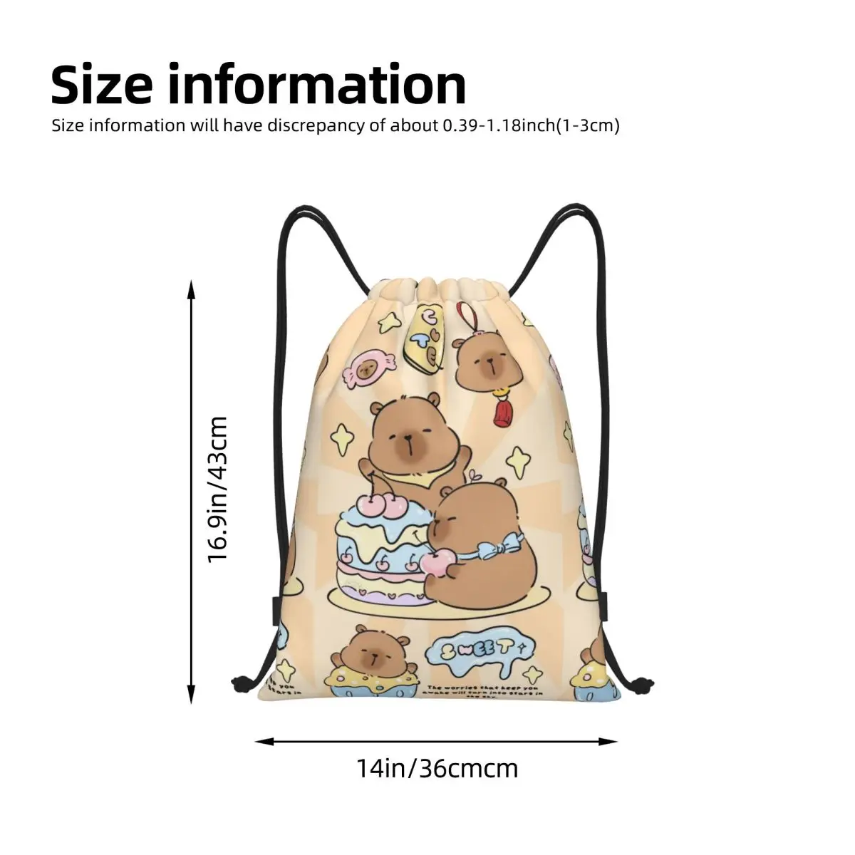 Custom Cute Capybara Sweet Drawstring Backpack Women Men Sport Gym Sackpack Foldable Training Bag Sack