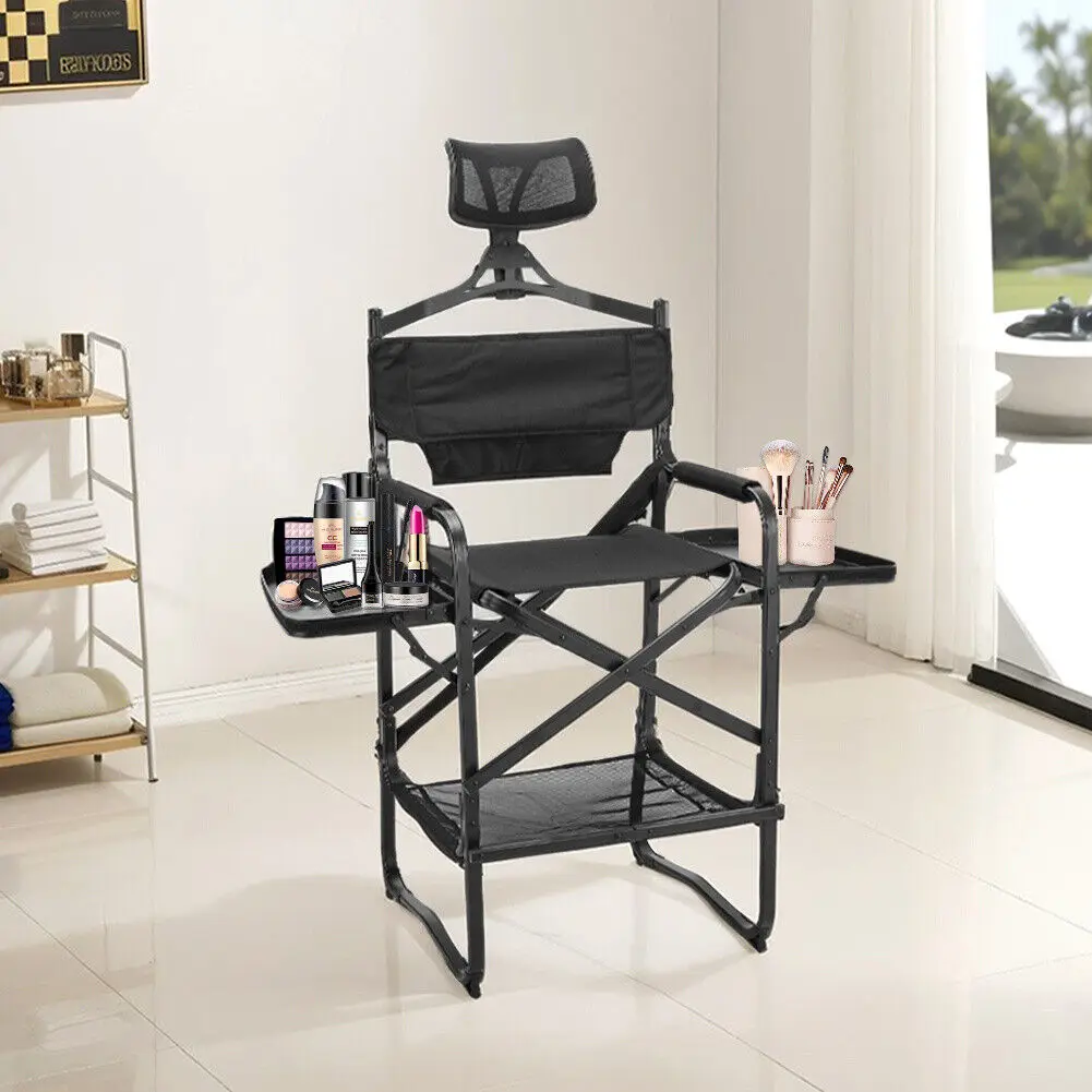 Tall Directors Chair Heavy Duty Bar Height Folding Makeup Chair Padded Seat with Side Table Foot Rest for Camping Home or Patio