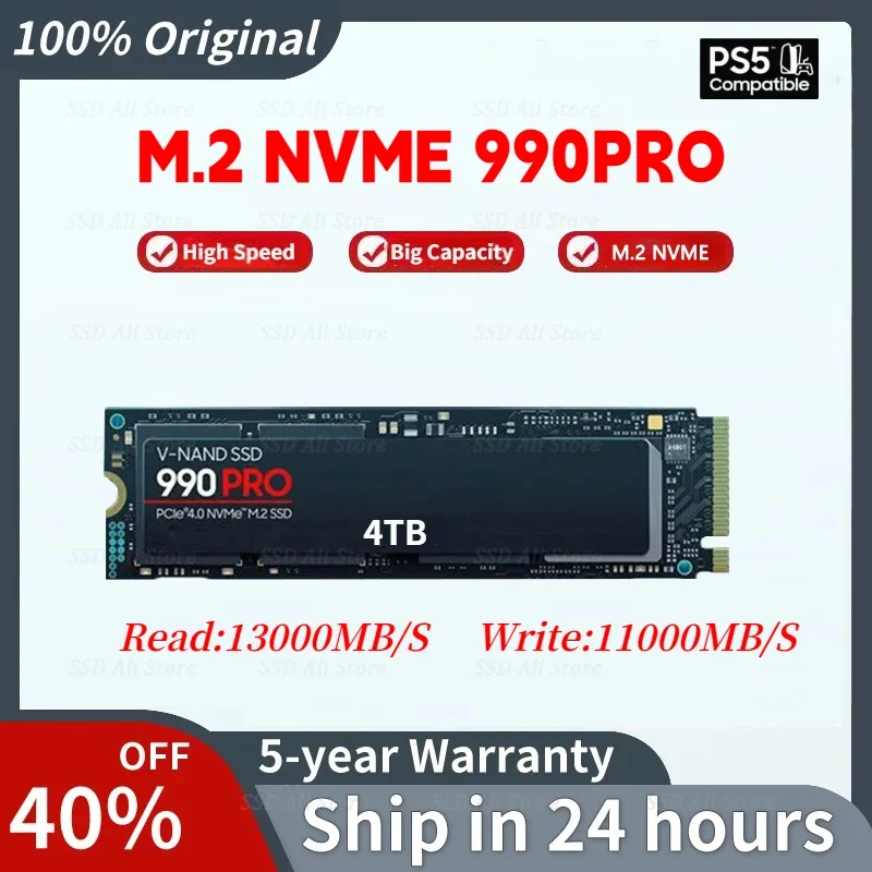 990PRO ใหม่8TB 4TB 2TB 1TB SSD ฮาร์ดดิสก์แบบทึบภายใน M2 2280 PCIe Gen 4.0x4 NVMe สำหรับ PlayStation 5 /PS5แล็ปท็อป