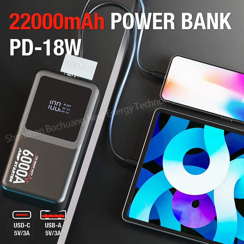 NewtiPower 6000A Power Bank 12V รถแบตเตอรี่ Jump Starter Charger แบบพกพารถ Booster เริ่มต้นอัตโนมัติอุปกรณ์ฉุกเฉิน Starter