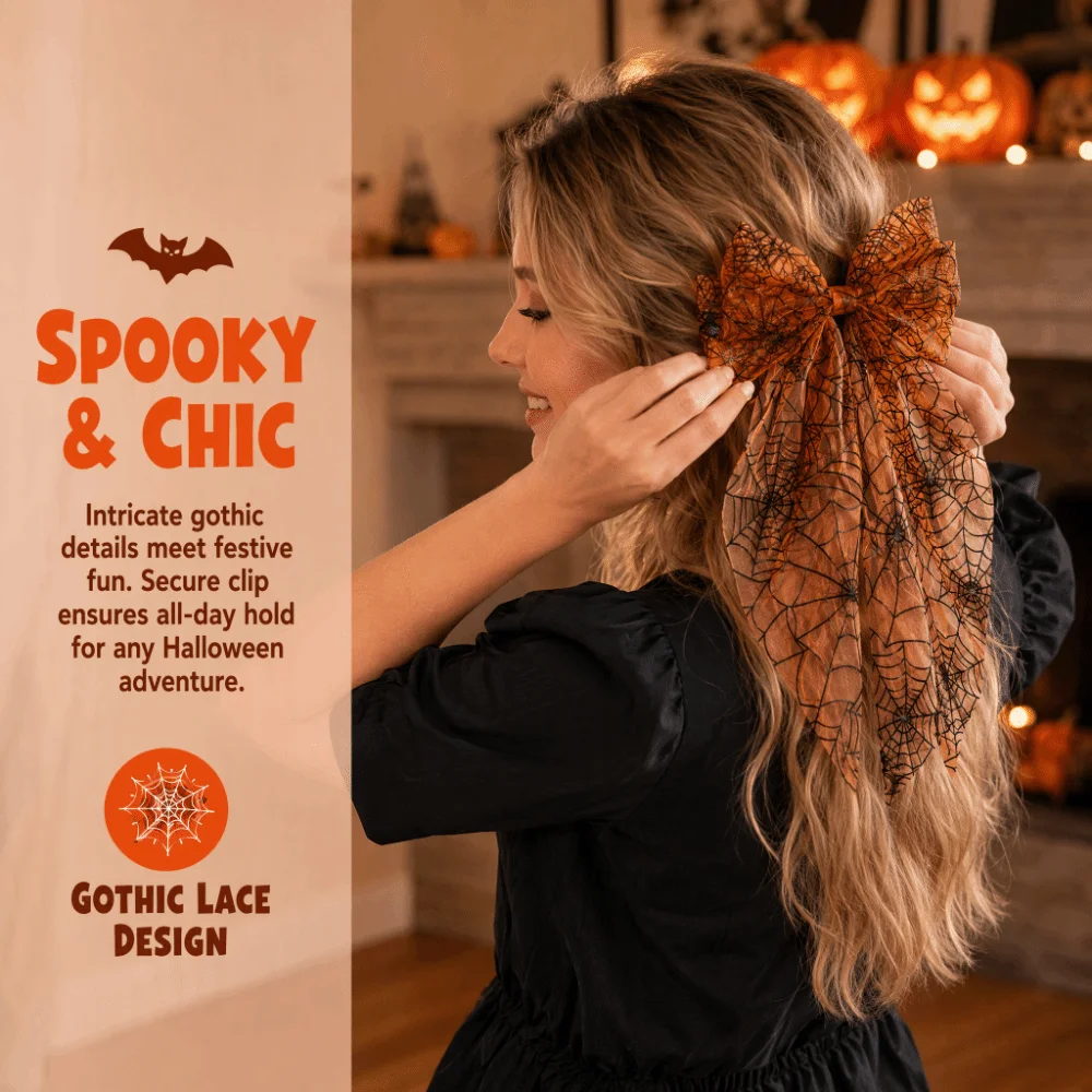 Embroidery Bowknot Halloween Hair Clips Lace Tulle Dress Up Mesh Bow Hair Clips Spider Web Punk Cosplay Hairpins Witch Party