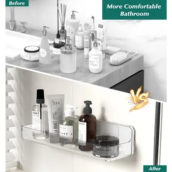 מדפי מקלחת, דבק שקוף אקריליק אמבטיה מקלחת caddy ארגונית, שקוף ללא קידוח קיר אמבטיה אחסון 10 best sales ארגז אמבטיה - №2