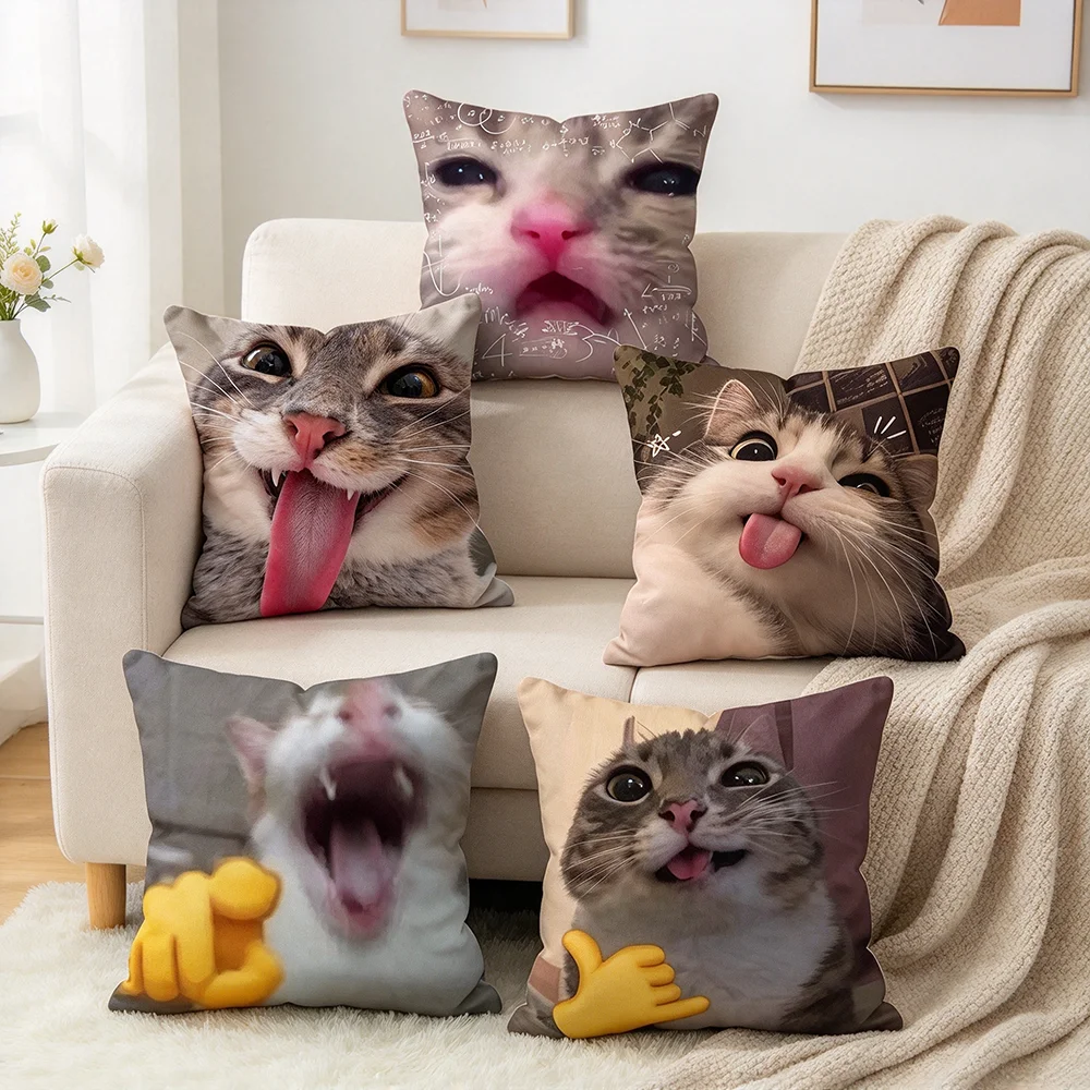 1PC Funny Cat Surrounded Math Formulas Meme Pillowcover, Confused Kitten Meme Equations, Polyester, Desk Study Cushion