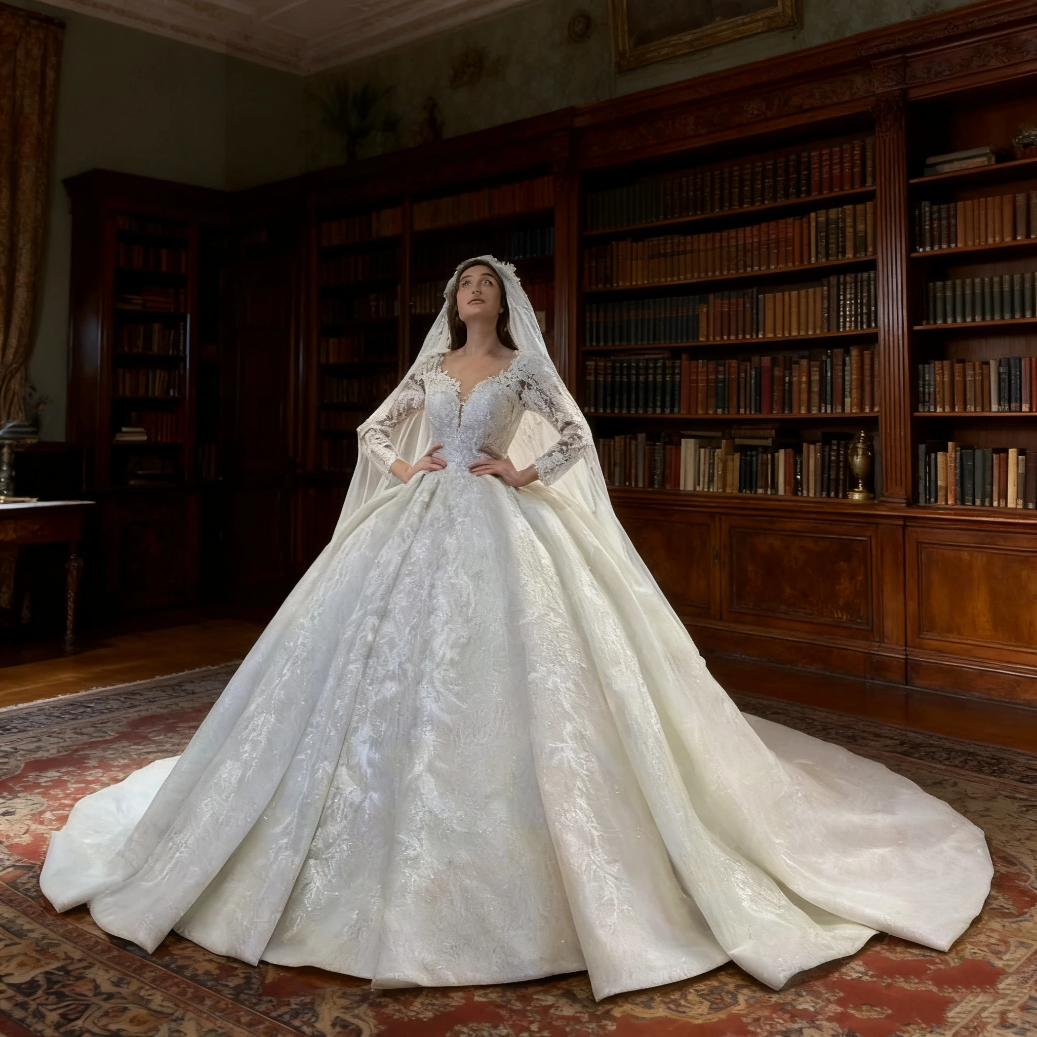 Customized Luxury Robe De Mariee Ball Gowns Wedding Dress Applique Lace Bridal Dress shiny Tulle Long Sleeves Vestidos De Novia