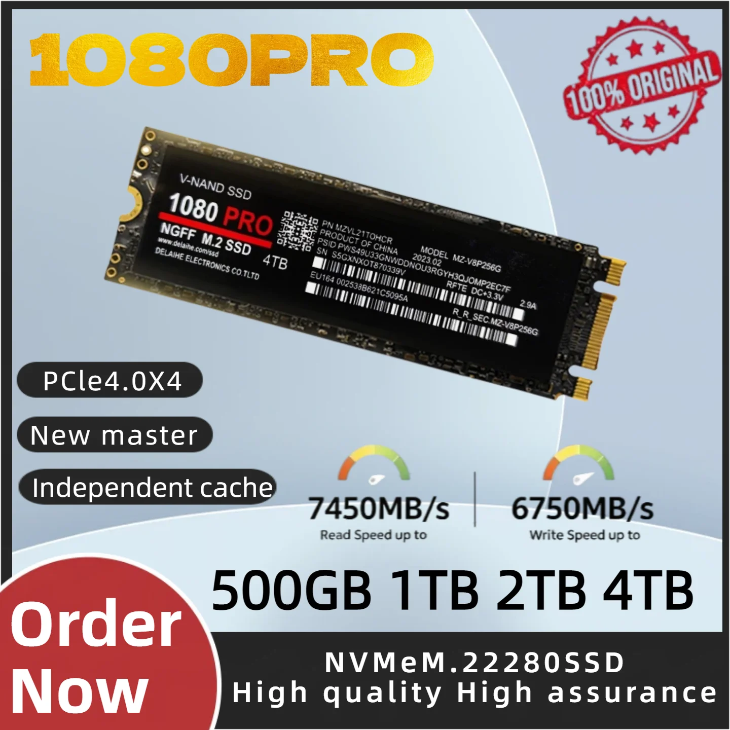 100% 정품 1080PRO NVMe PCIe 4.0 M.2 2280 솔리드 스테이트 드라이브 빠른 파일 전송 게이밍 SSD 1TB 2TB 4TB