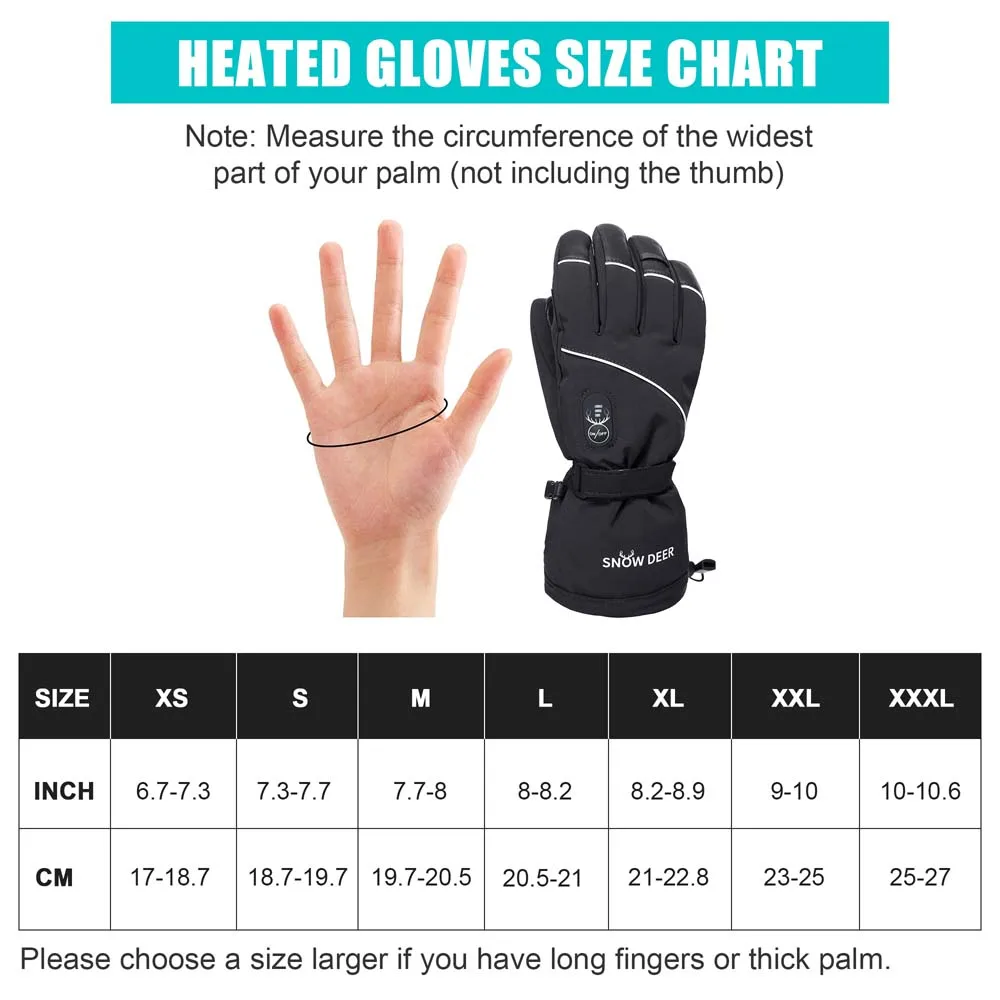 SNOW DEER Winter Heating Gloves Rechargeable Electric Heated Ski Glove Men Women Warm Skiing Waterproof Thermal Gloves