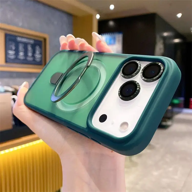 Matte Faser für Magsafe Fall für IPhone 17 Pro Max 13 16 15 14 Plus Luft Magnetische Ring Stehen stoßfest Abdeckung für Iphone Air Coque