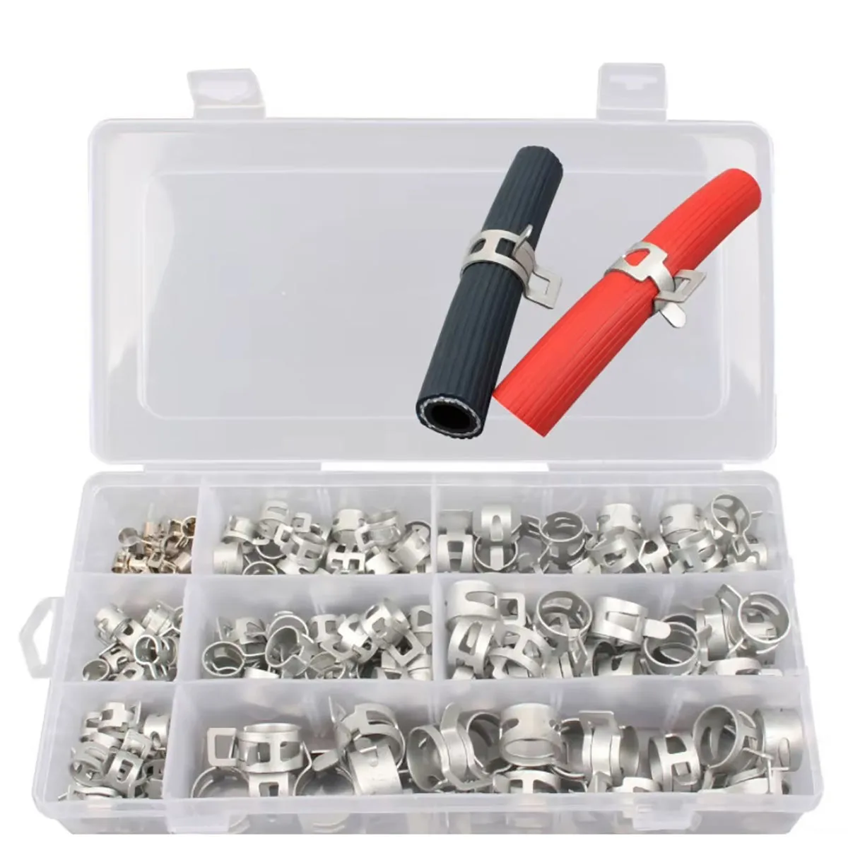 160/320Pcs Pipe Hose Clamps Spring Woodworking Repair Clamps Elastic Band for Automotive Fuel Line Kit 6.5/8/10/11/12/14/16/18mm