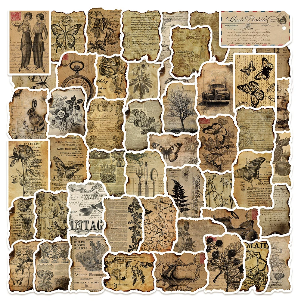 10/30/50pcs Vintage Art Manuscript Stickers Funny Graffiti Sticker DIY Skateboard Phone Notebook Creative Retro Style Decals Toy