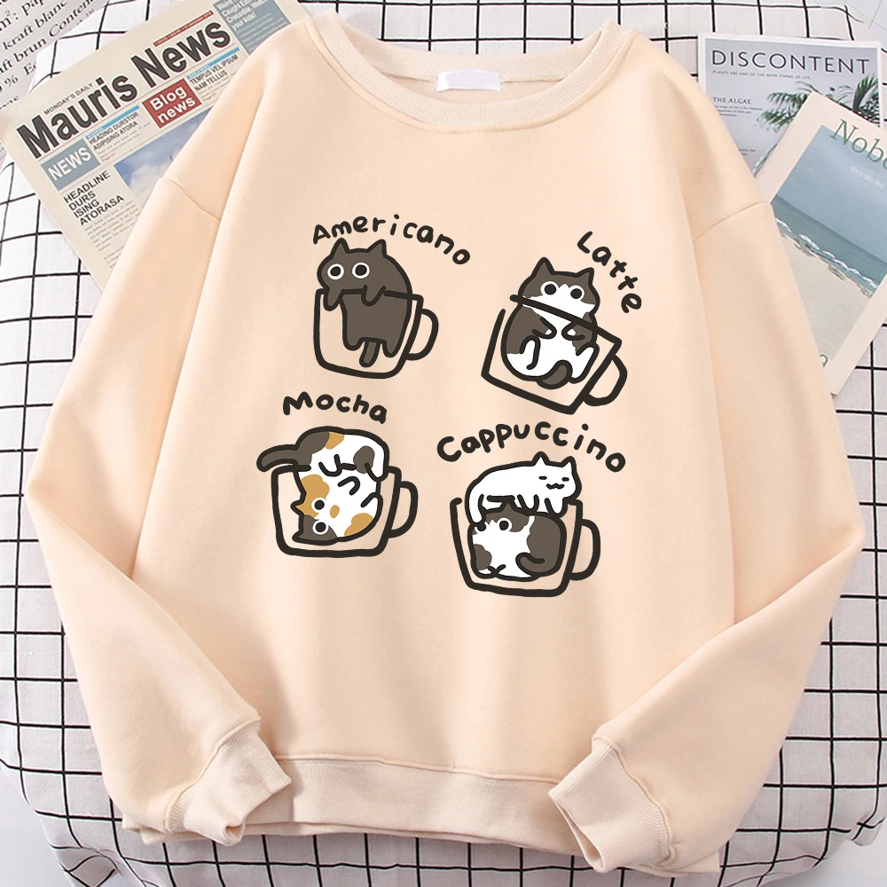 American Style Coffee Cat Cute Print Hoody Men Cartoon Street Clothing Fashion Prints Hoodies Japan Harajuku Sweatshirt Hoodie