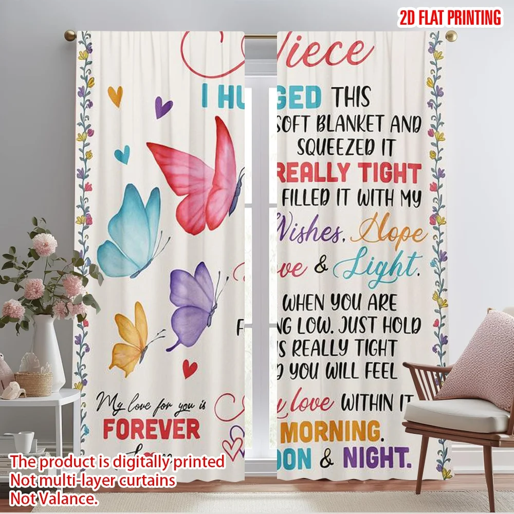 

2pcs,2D plane printing Creative Curtains Butterfly Hugs Polyester Woven (without rod) Decorations Inside for Bedroom & Living