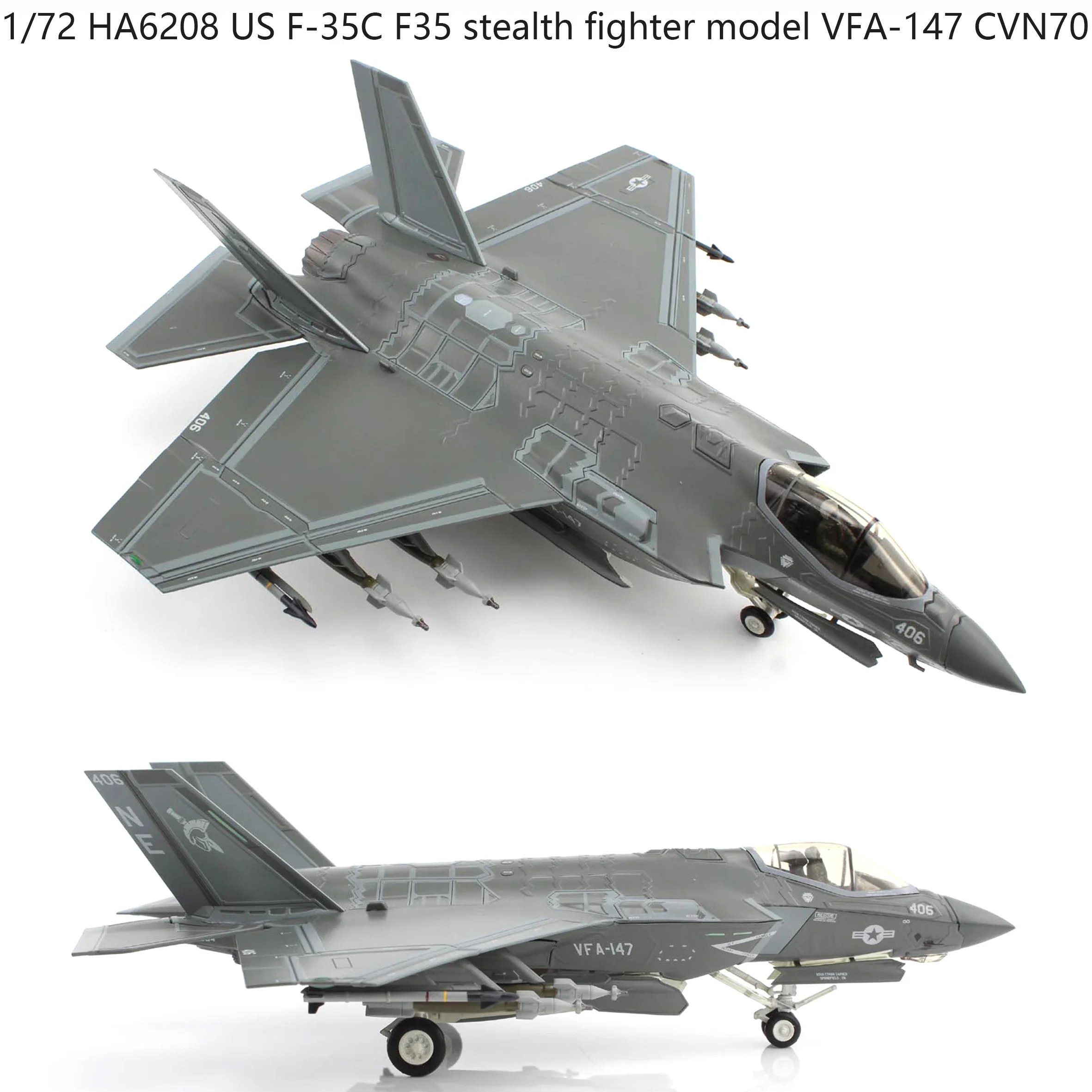 Fine 1/72 HA6208 US F-35C F35 stealth fighter model VFA-147 CVN70  Alloy Collection Model