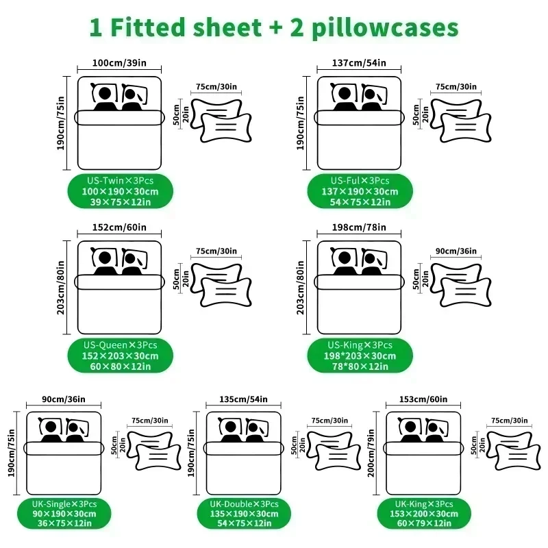 3Pcs Hatsune Miku Pastel Chibi Pattern Fitted Sheet Set Cute Anime Bed Cover with Pillowcases Deep Pocket Fans Room Decor Gift