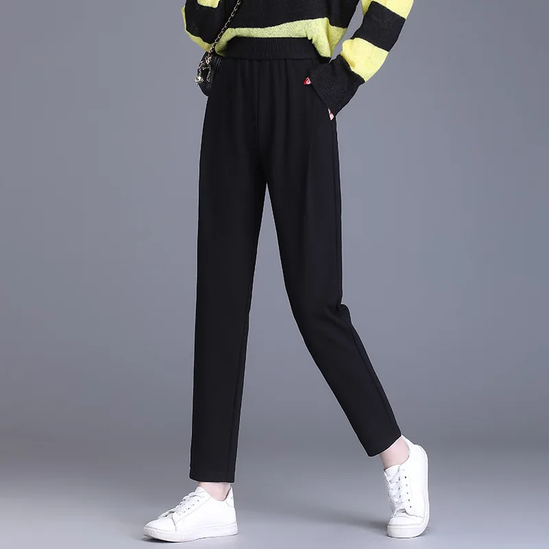 Pantalon sarouel ample taille haute élastique polyvalent pour femmes automne droit couleur unie pantalons de sport décontractés