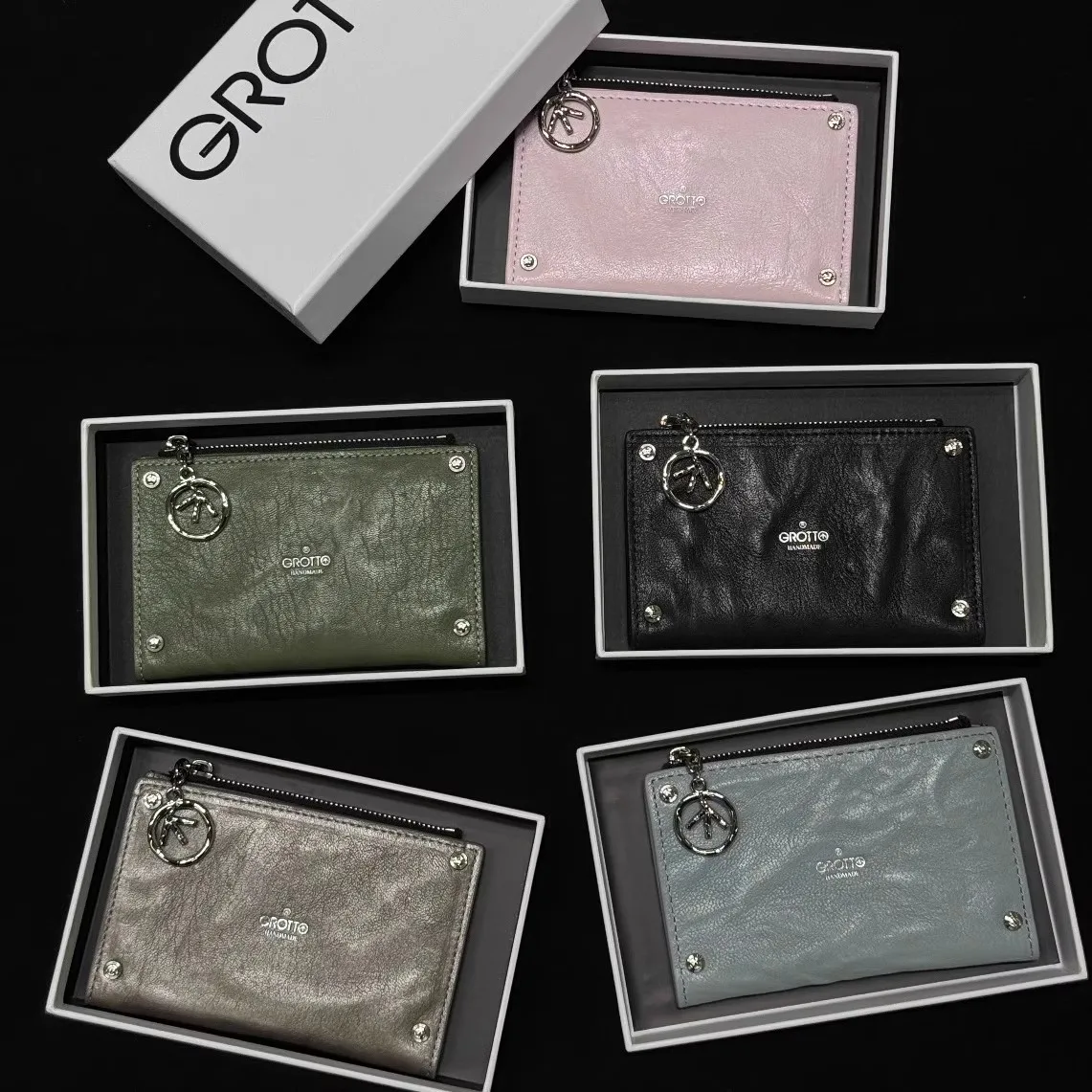 GROTTO Vegetable-Tanned Leather Genuine Leather Card Holder Wallet Designer Card Clip Wallet Gift for Couples