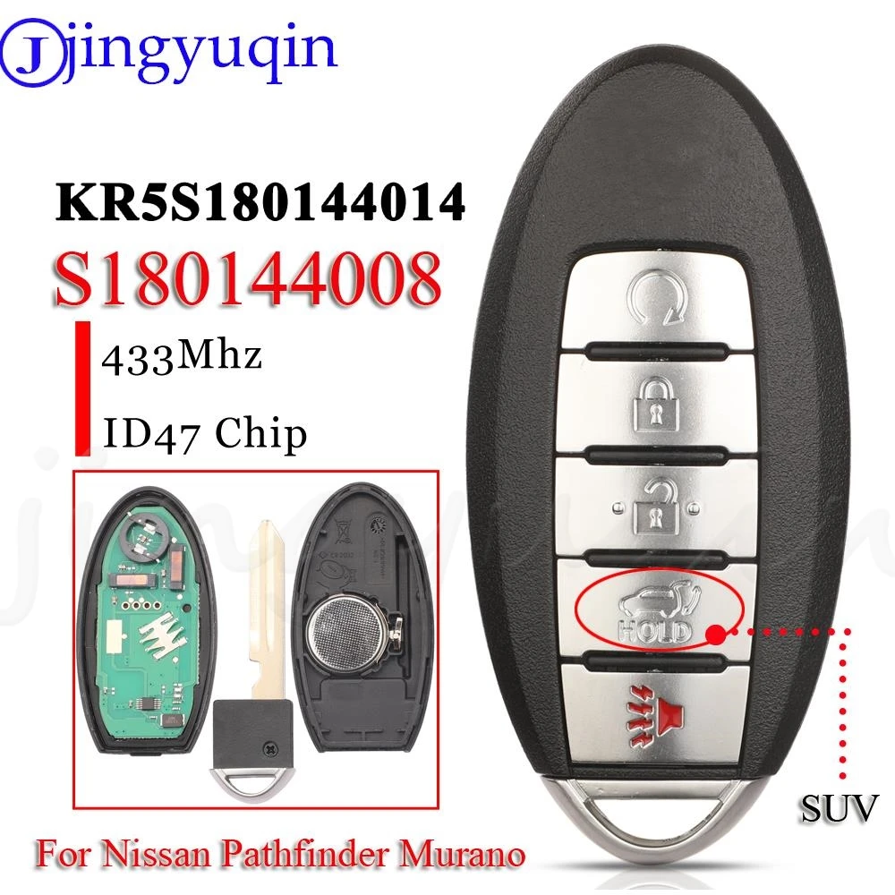 jingyuqin S180144008 5Buttons SUV Proximity Smart Key Fob 433MHz ID47 KR5S180144014 For Nissan Murano 2013-14 Pathfinder 2013-16