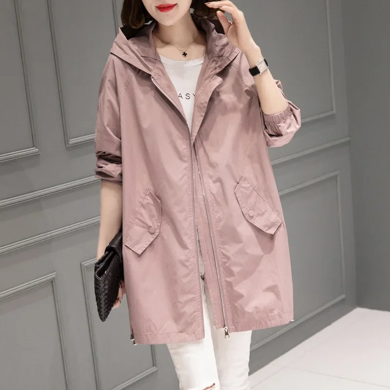 

2023 Spring and Autumn Mid-length Women's Trench Korean Version Loose Coat Fashion All-match Thin Windbreaker Women's Streetwear