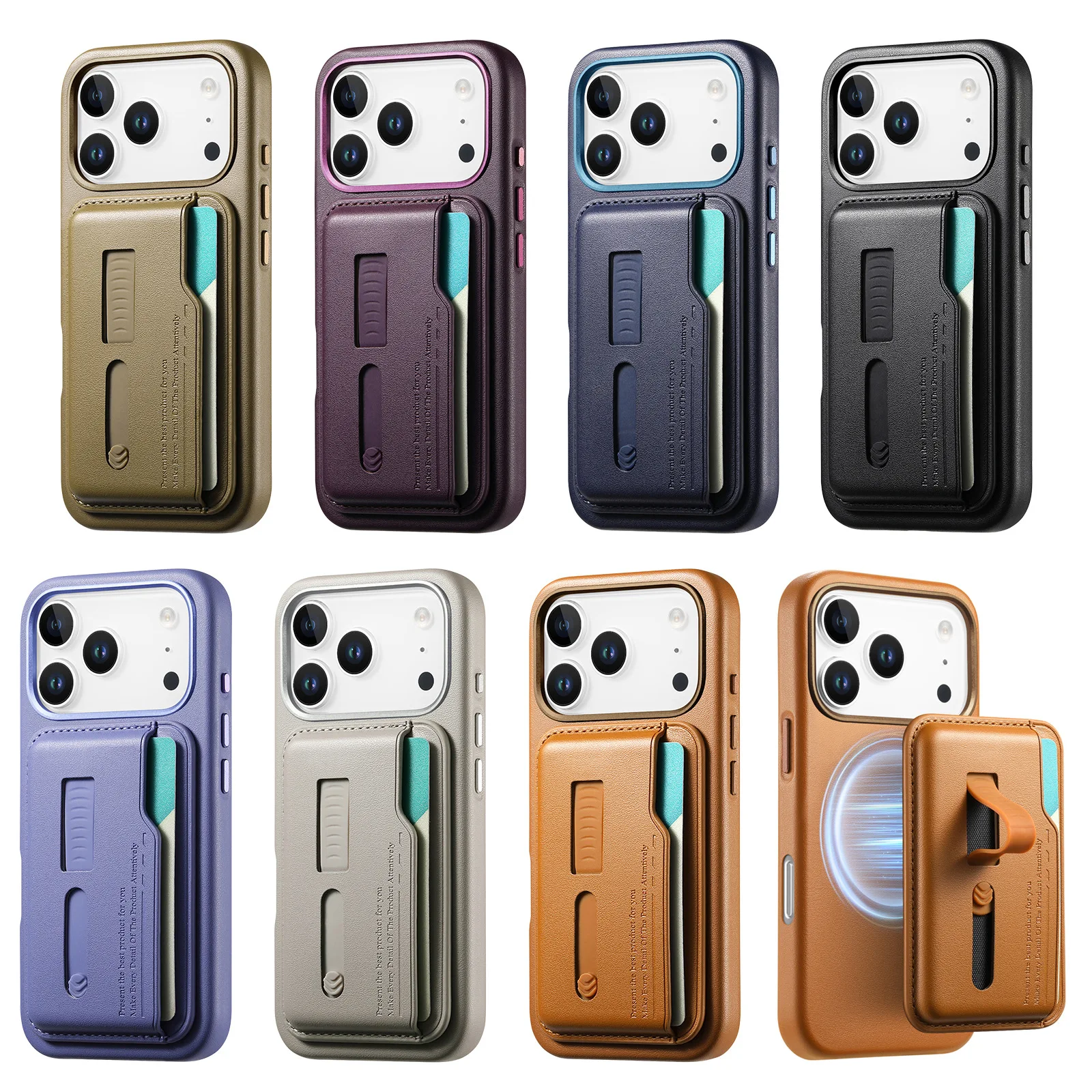 

Magnetic Leather Phone Case For iPhone 13 14 15 16 17 Pro Max Plus Hidden Wristband Wallet Card Holder Slots Phone Back Cover