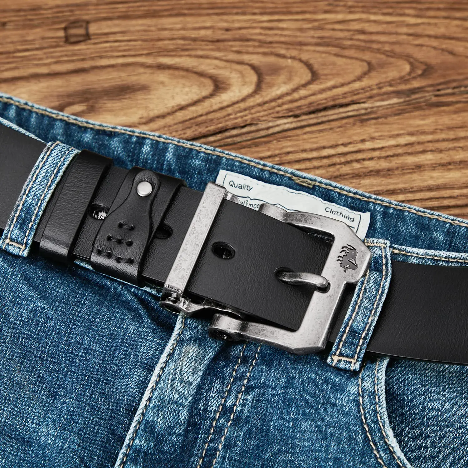 BISONDENIM Luxury Designer Belts for Men Vintage Cow Spilt Genuine Leather Pin Buckle Waist Strap Belt for Jeans High Quality view 3