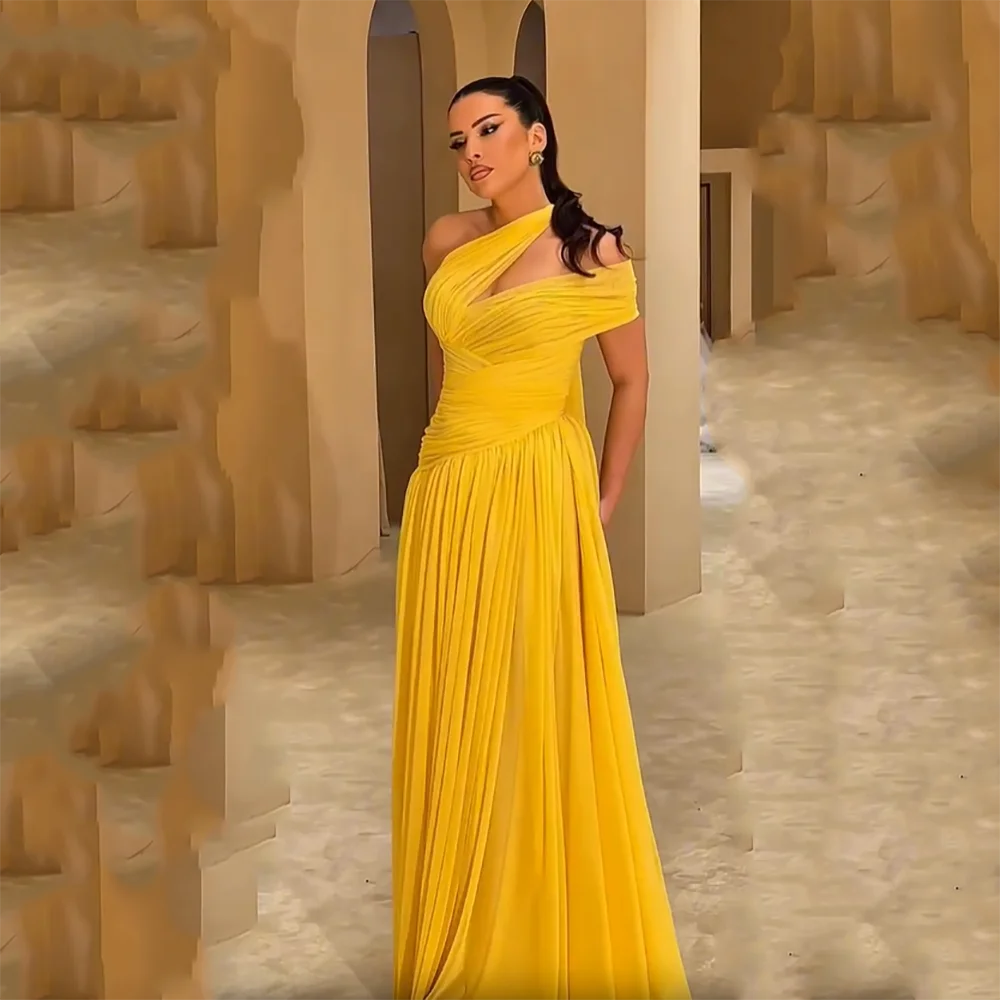 

Sexy A Line Women's Evening Dresses Off The Shoulder Prom Gowns Customized Vestidos De Fiesta Sleeveless Pleated Robe De Soirée