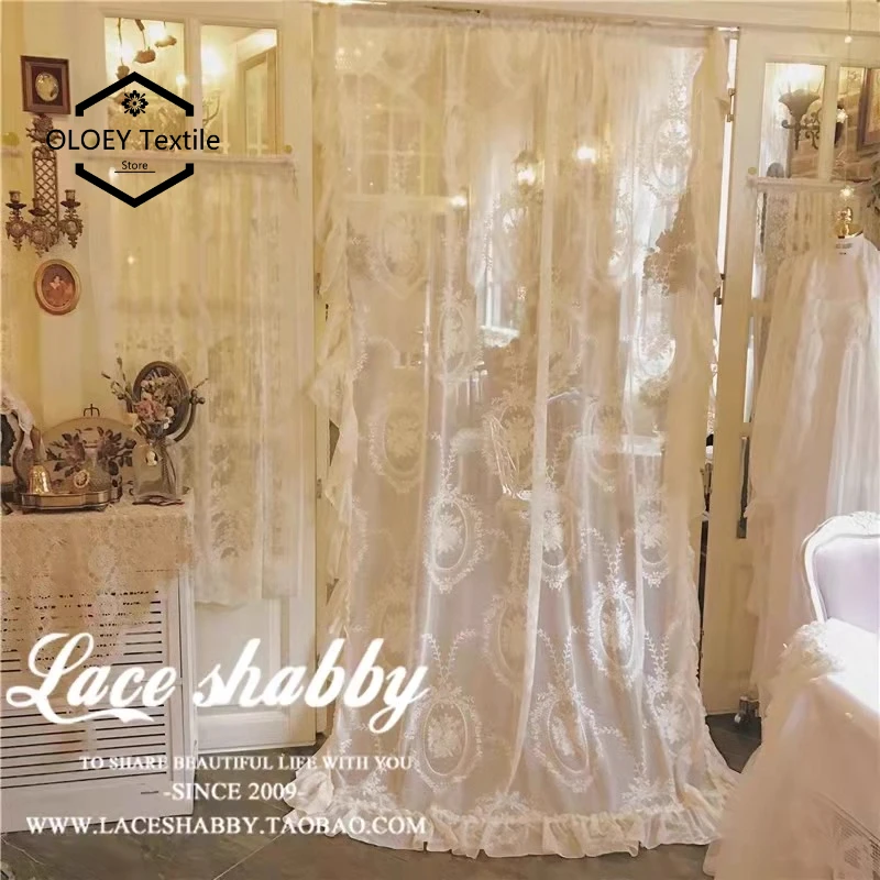 

Luxury French Rococo Garland Ruffle Lace Curtains for Living Room Bedroom Balcony Window Thermal Insulated Drapes Custom