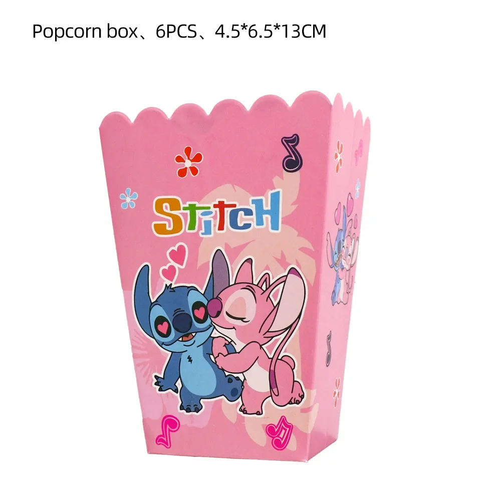 6 buah/lot kotak Popcorn dekorasi pesta ulang tahun Disney Lilo Stitch kotak makanan ringan peralatan mandi bayi laki-laki perempuan