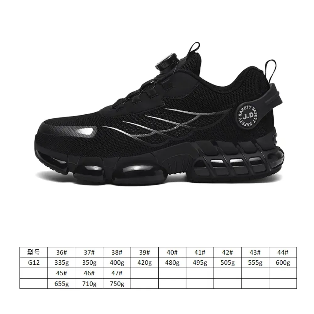 Botão rotativo novos sapatos de segurança homens anti-esmagamento anti-punctura sapatos de trabalho moda masculina sapatos esportivos botas de proteção de segurança