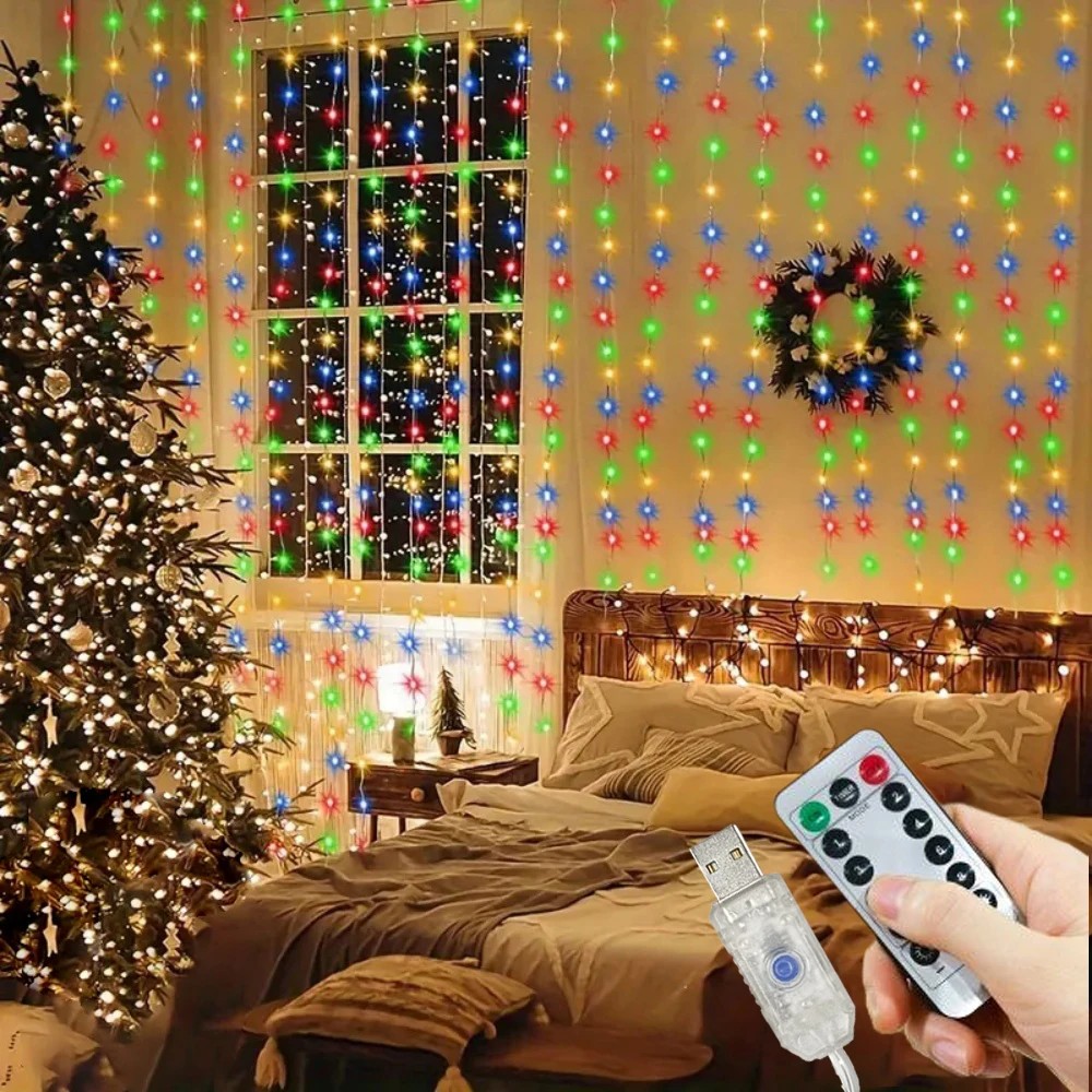 

LED Curtain String Lights USB Powered 8 Mode with Remote Christmas Garland Fairy Lamp for Wedding Party Room Garden Decoration