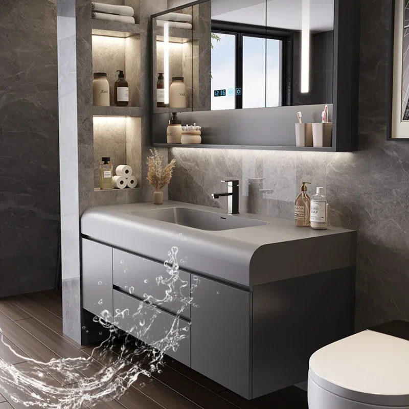 Luxo moderno armário de banheiro organizador vaidade armário de armazenamento de maquiagem espelho pia armoire de salle de bain móveis de banheiro