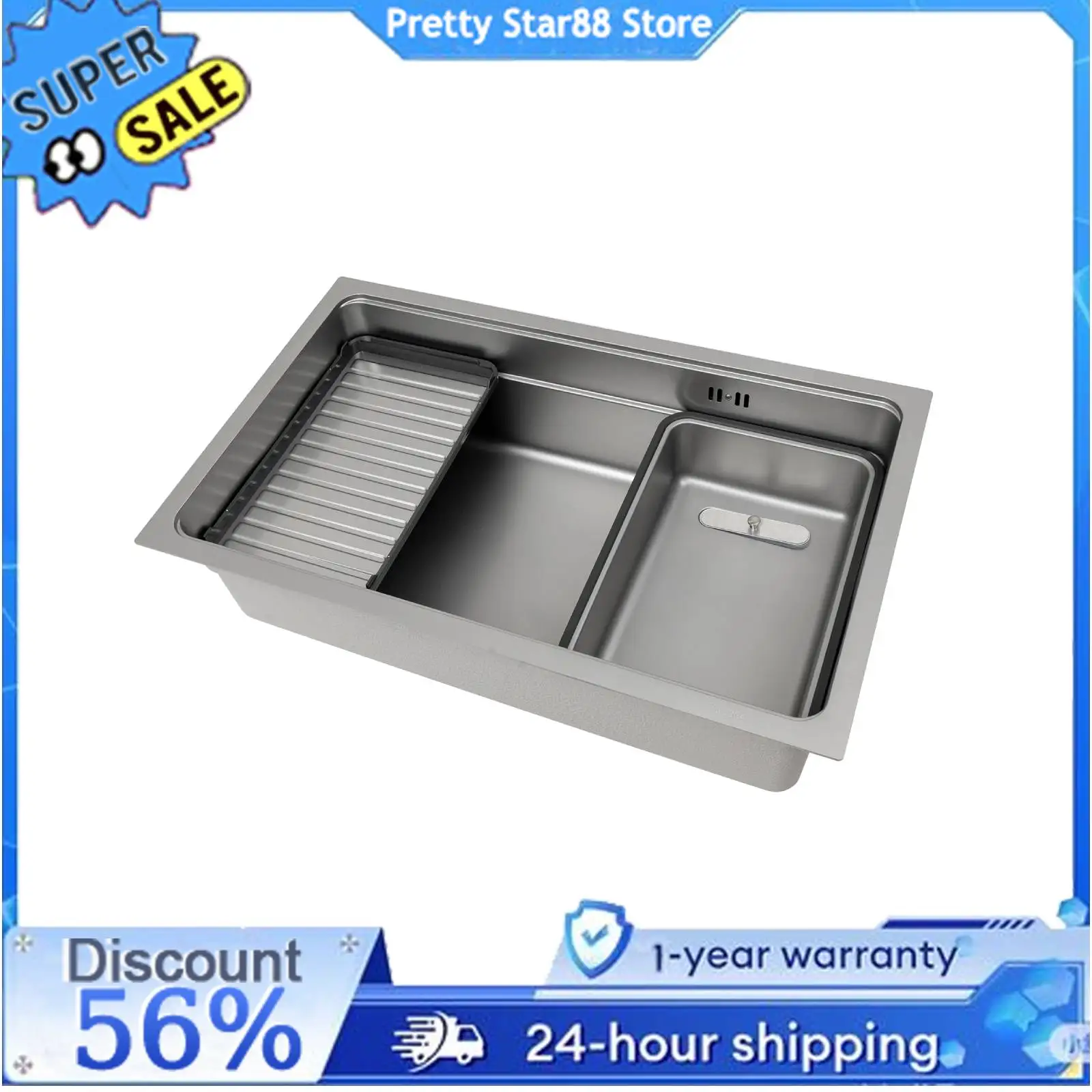 

Modern Kitchen Sink Stainless Steel Sink Low Noise Easy to Clean with Anti-Overflow Hole 7.8KG