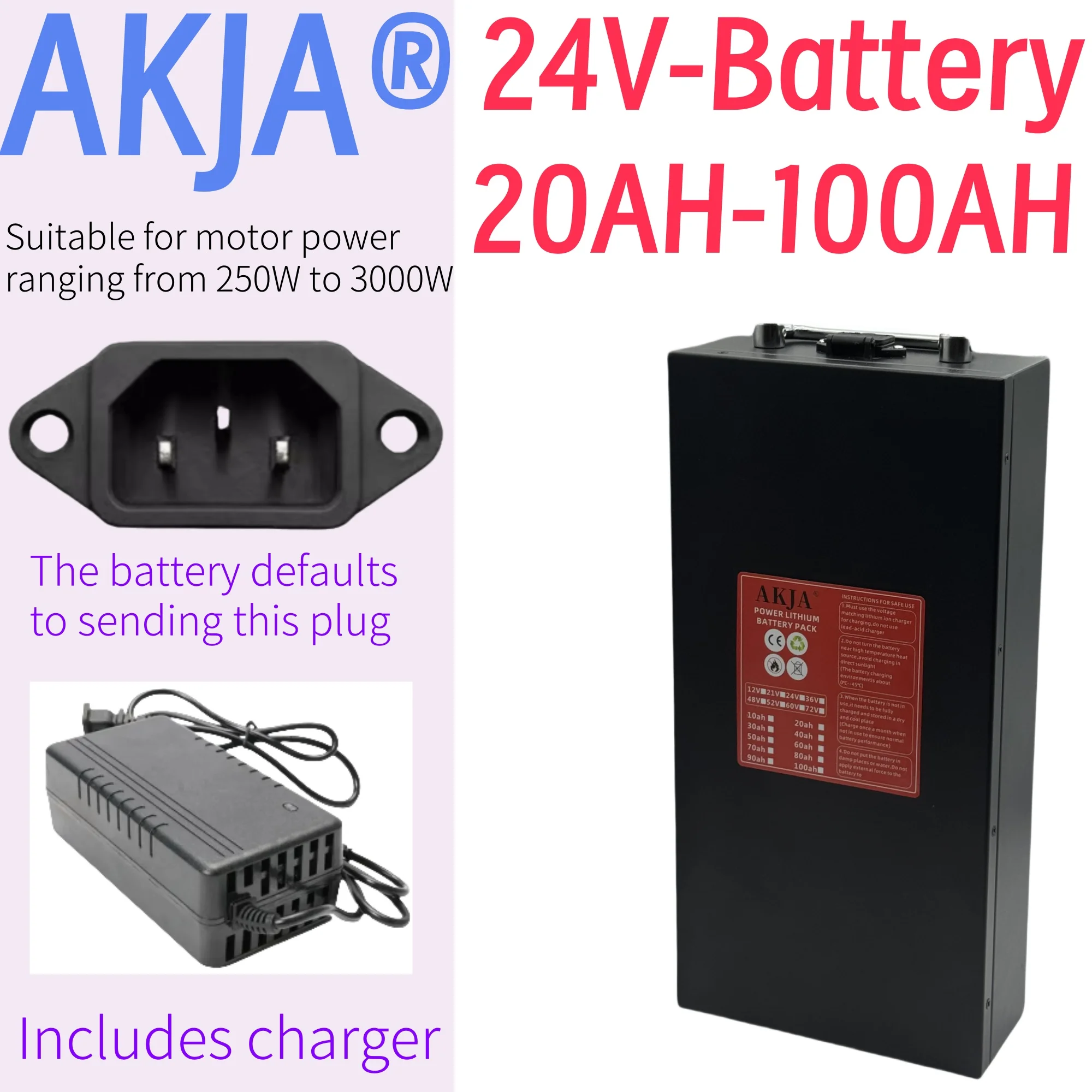 

Air fast transportation，24V100AH，Send within 24 hours，18650 lithium battery，Lithium battery pack，Suitable for motors below 3000W