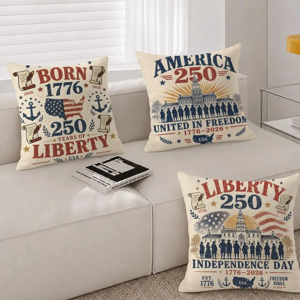 Pattern 250th Independence Day Cushion Cover Natural Linen Breathable Cushion Covers Sofa Bedroom Decor Pillowcase