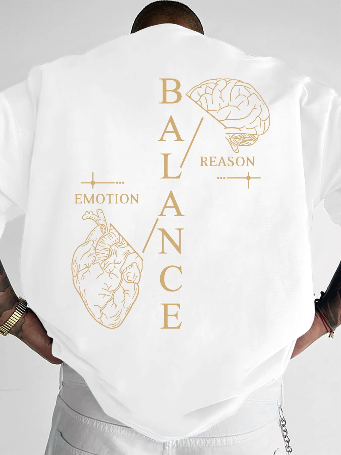 Summer Men's Heart and Brain Print T-Shirt Cotton Breathable Streetwear Oversized Loose Casual Trendy Crew Neck Short Sleeve